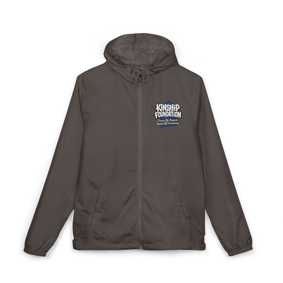 Windbreaker — 'Kinship & Kindness' Small Chest Logo Hooded Jacket
