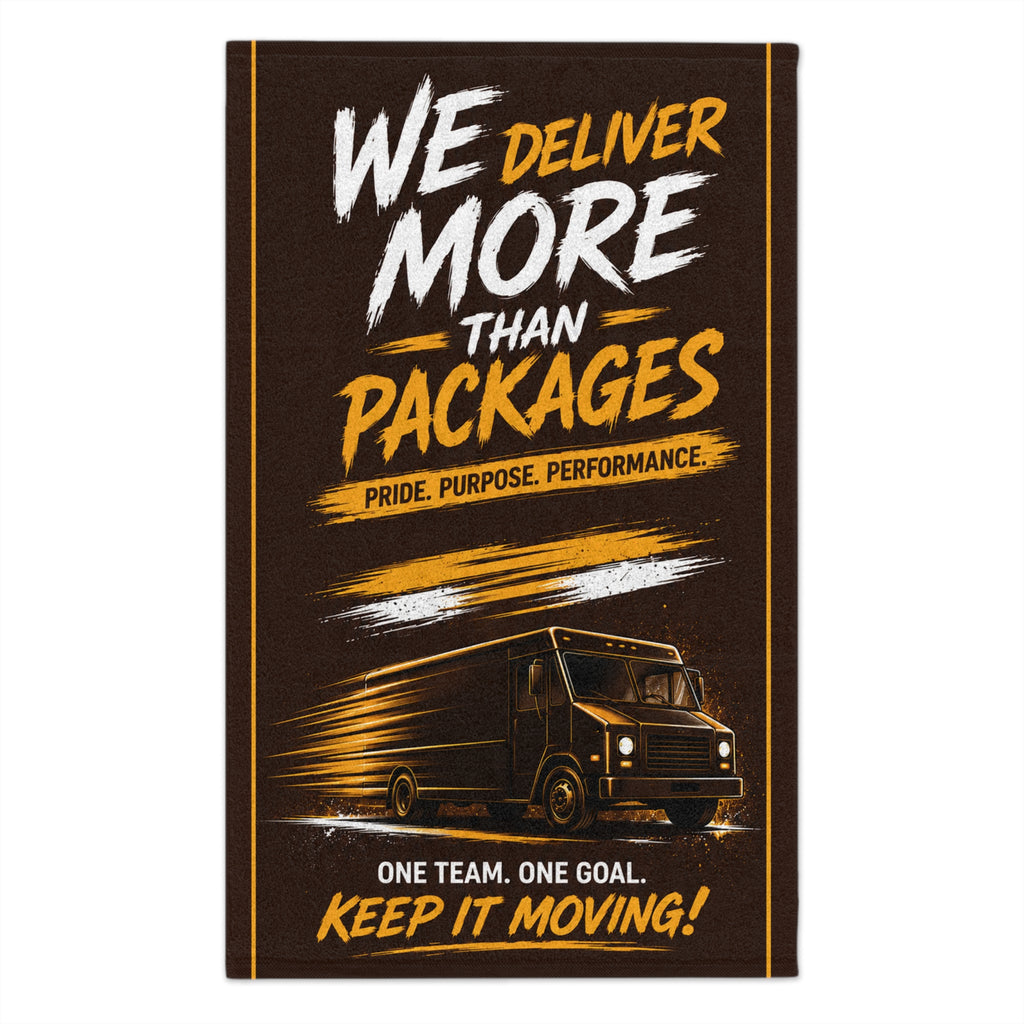 Rally Towel – "We Deliver More Than Packages" Delivery Driver Motivational Towel (11x18)