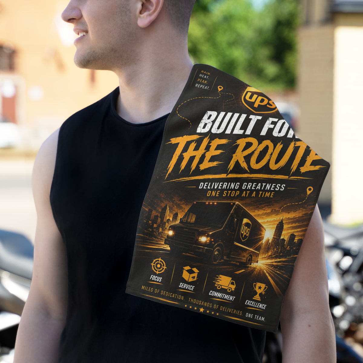 Rally Towel — "Built for the Route" UPS Delivery Crew Hand Towel (11x18)