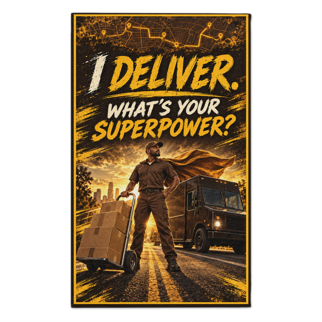 Delivery Rally Towel — "I Deliver. What's Your Superpower?"