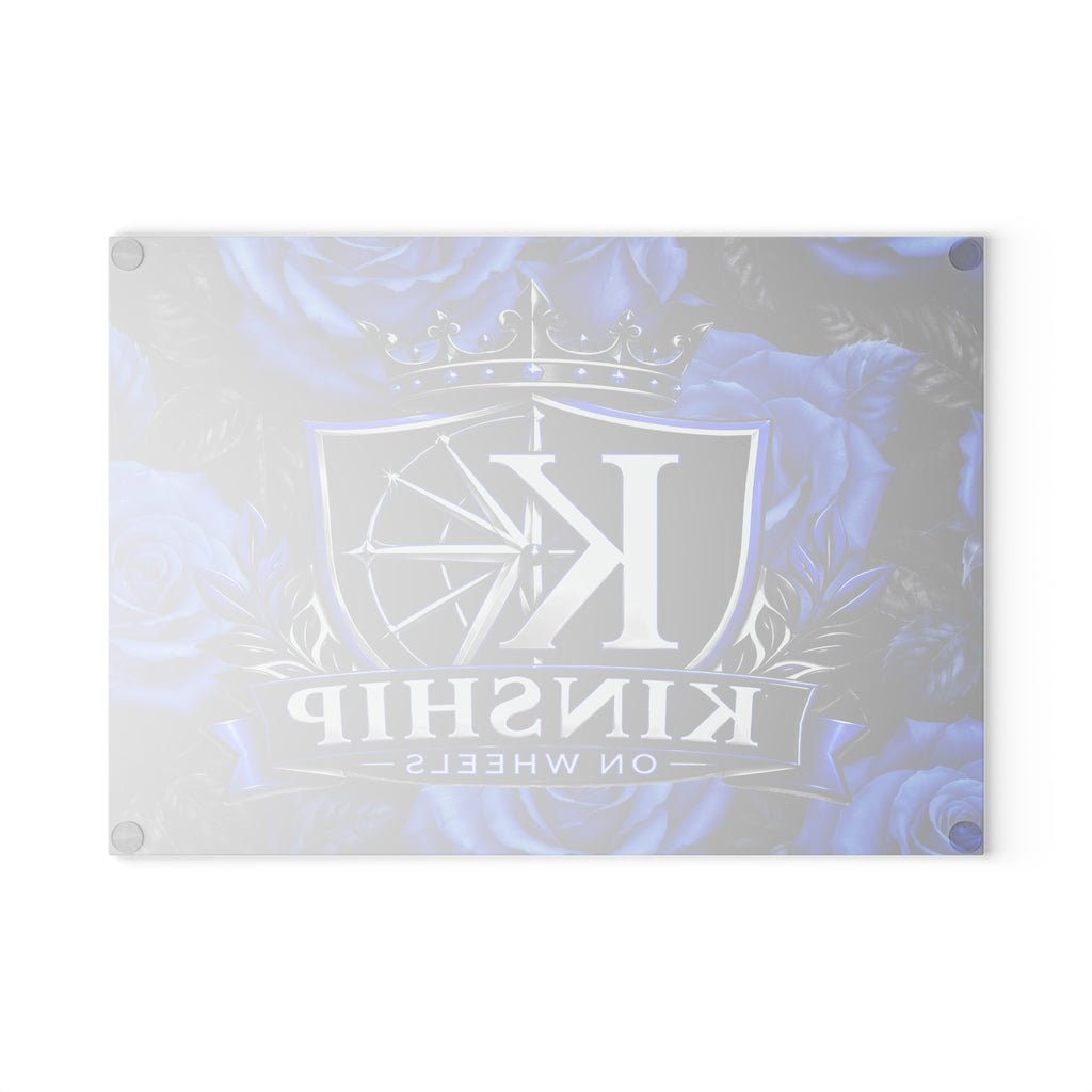Kinship on Wheels Blue Rose Glass Cutting Board