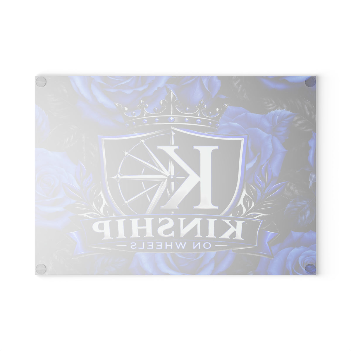 Kinship on Wheels Blue Rose Glass Cutting Board