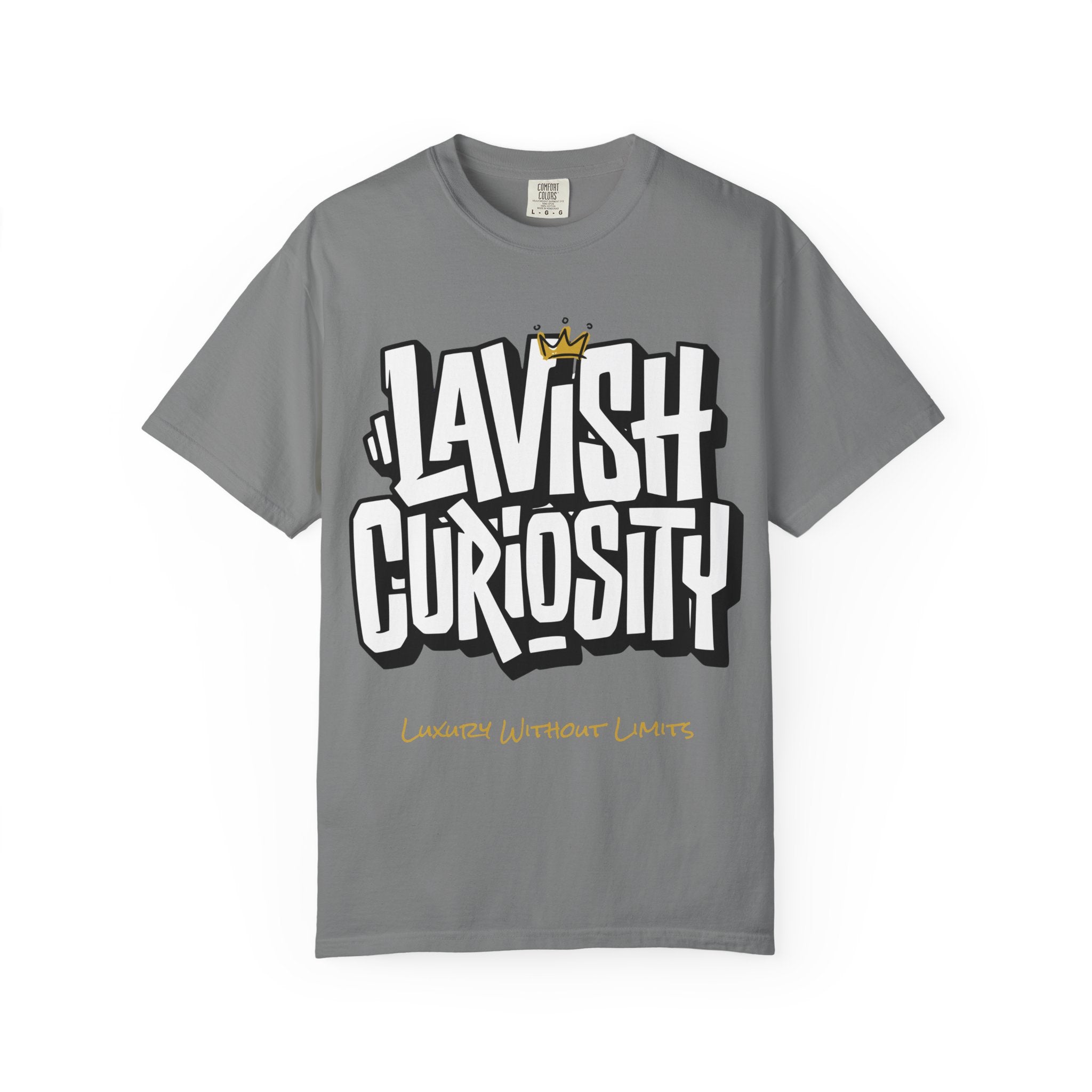 Lavish Curiosity T-Shirt — 'Lavish Curiosity' Graphic Tee with Crown Script