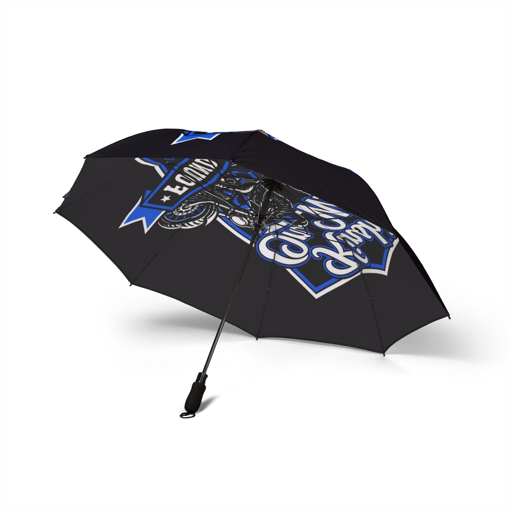 Motorcycle Club Foldable Umbrella – 'Ride or Die' Blue Biker Design