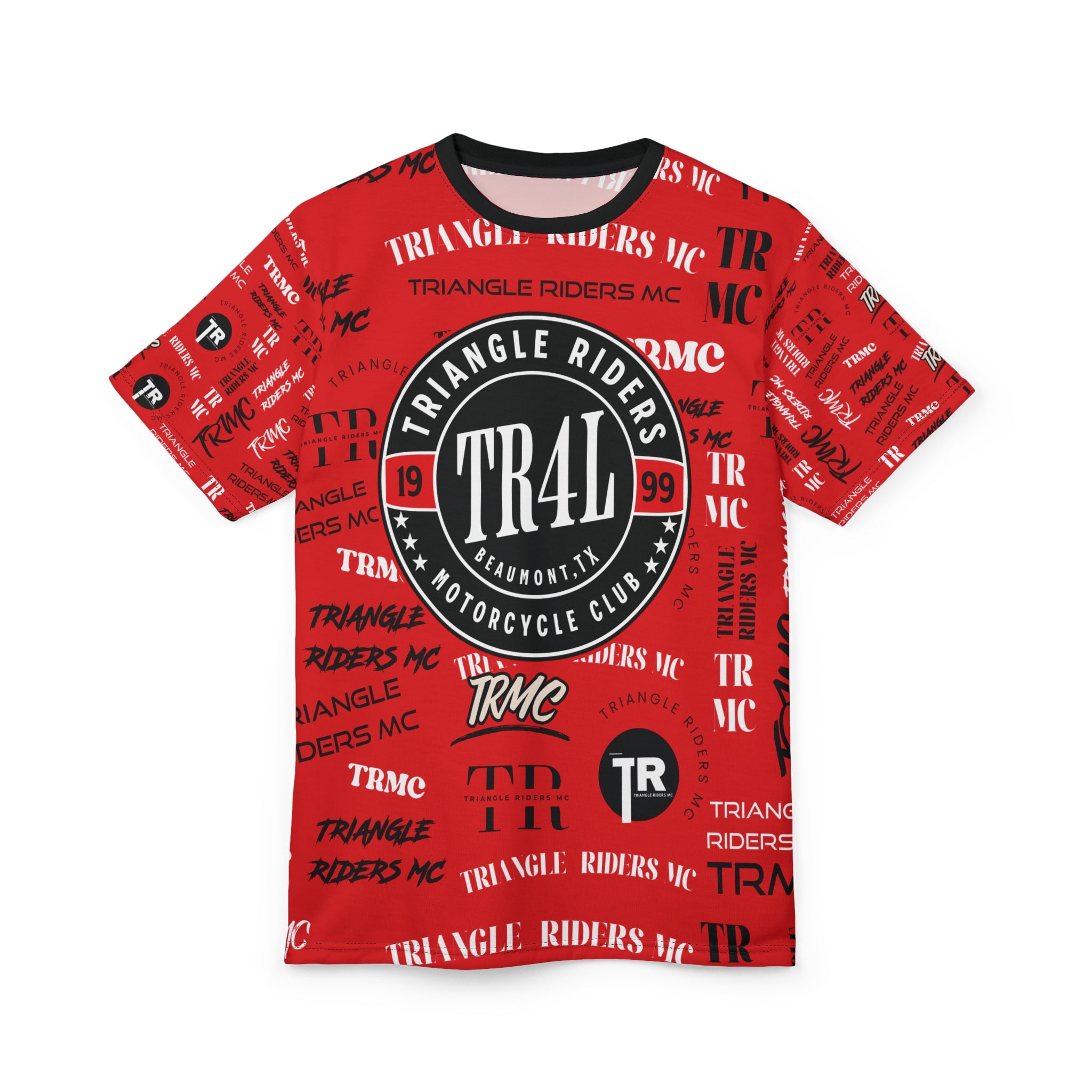 Bold Motorcycle Club Tee for Riders, Custom Unisex T-Shirt, Gift for Bikers, Triangles Riders Merch, Unique AOP Design, Motorcycle Apparel