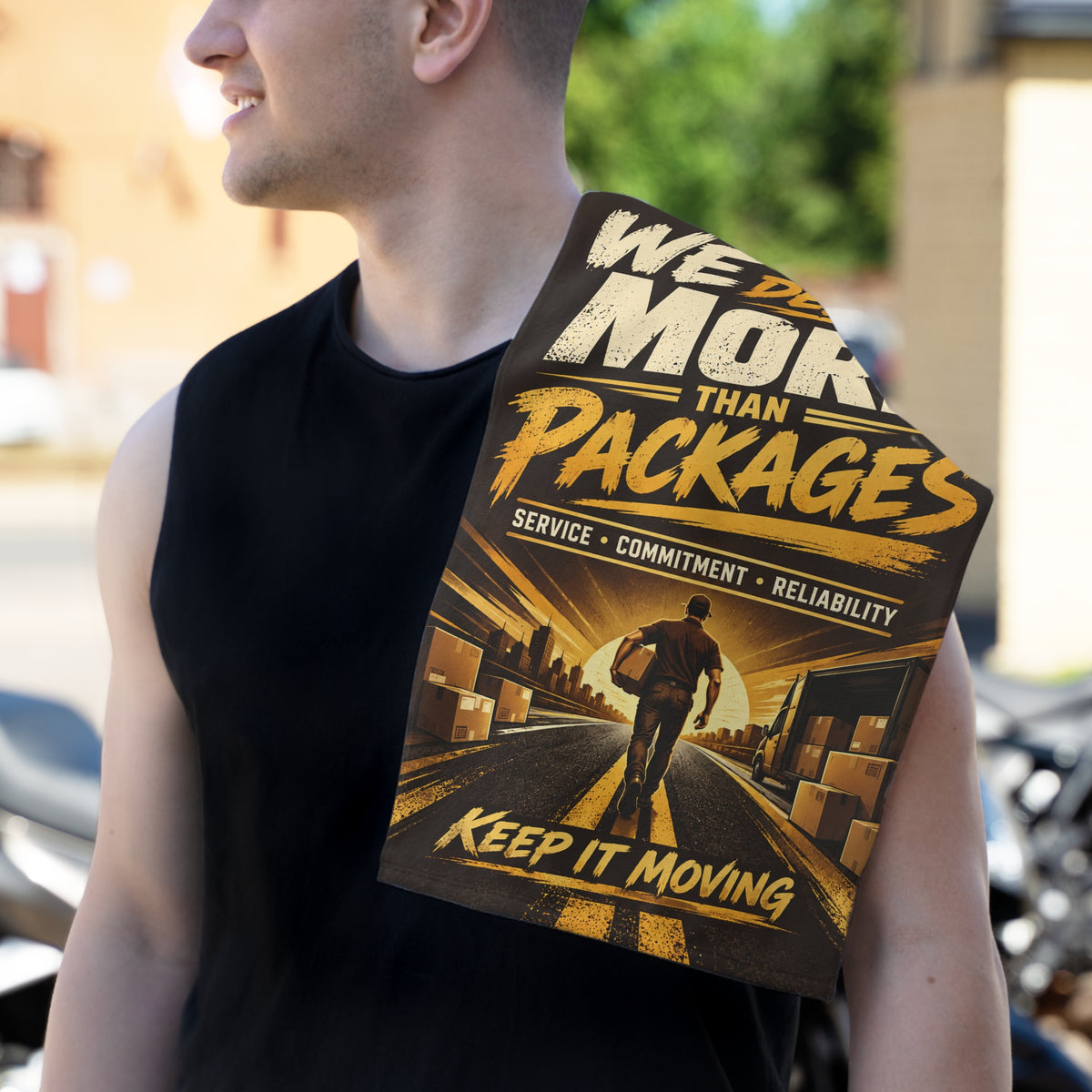 Rally Towel - “We Deliver More Than Packages” Motivational Delivery Driver Towel (11x18)