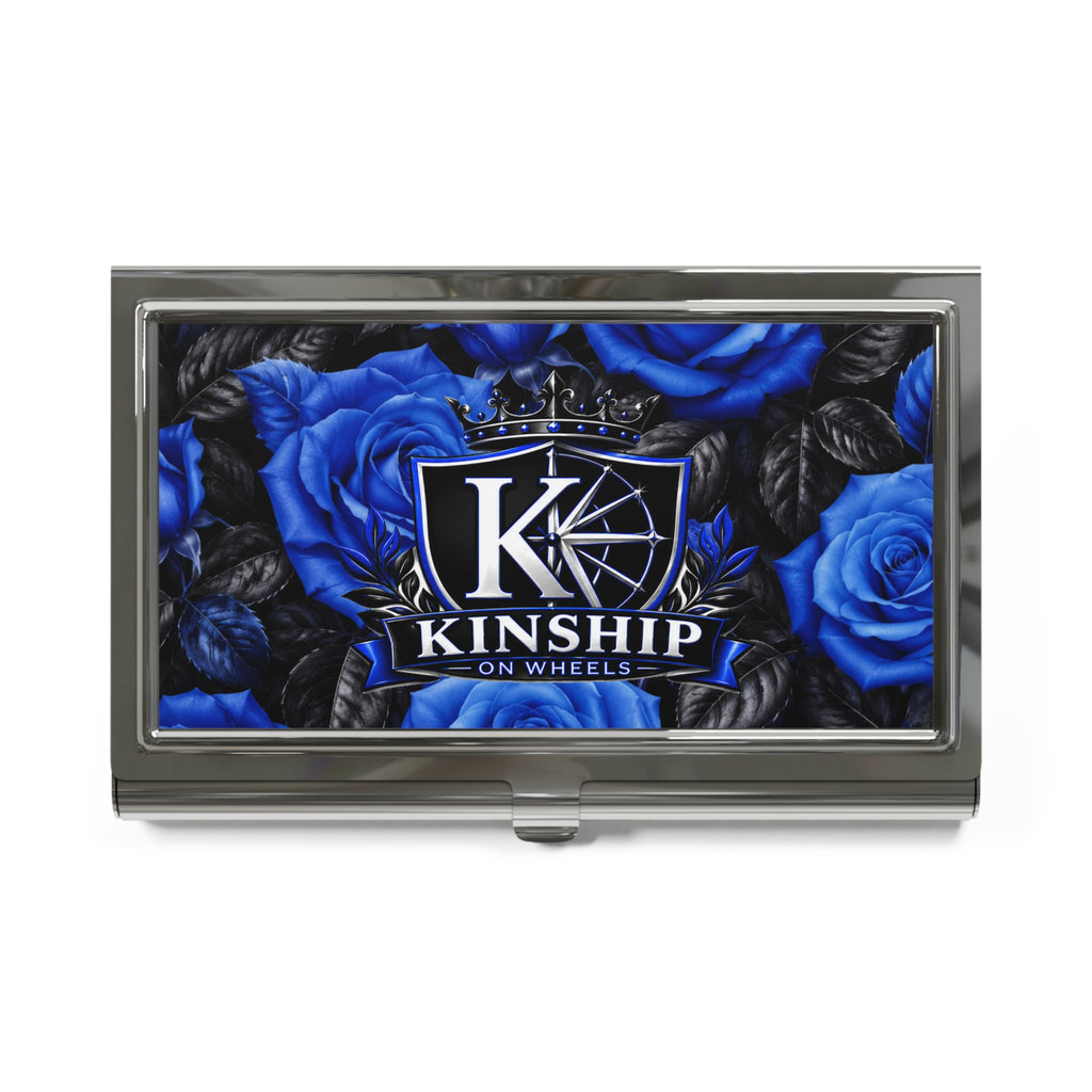 Blue Rose Kinship Business Card Holder — 'Kinship on Wheels' Metal Case