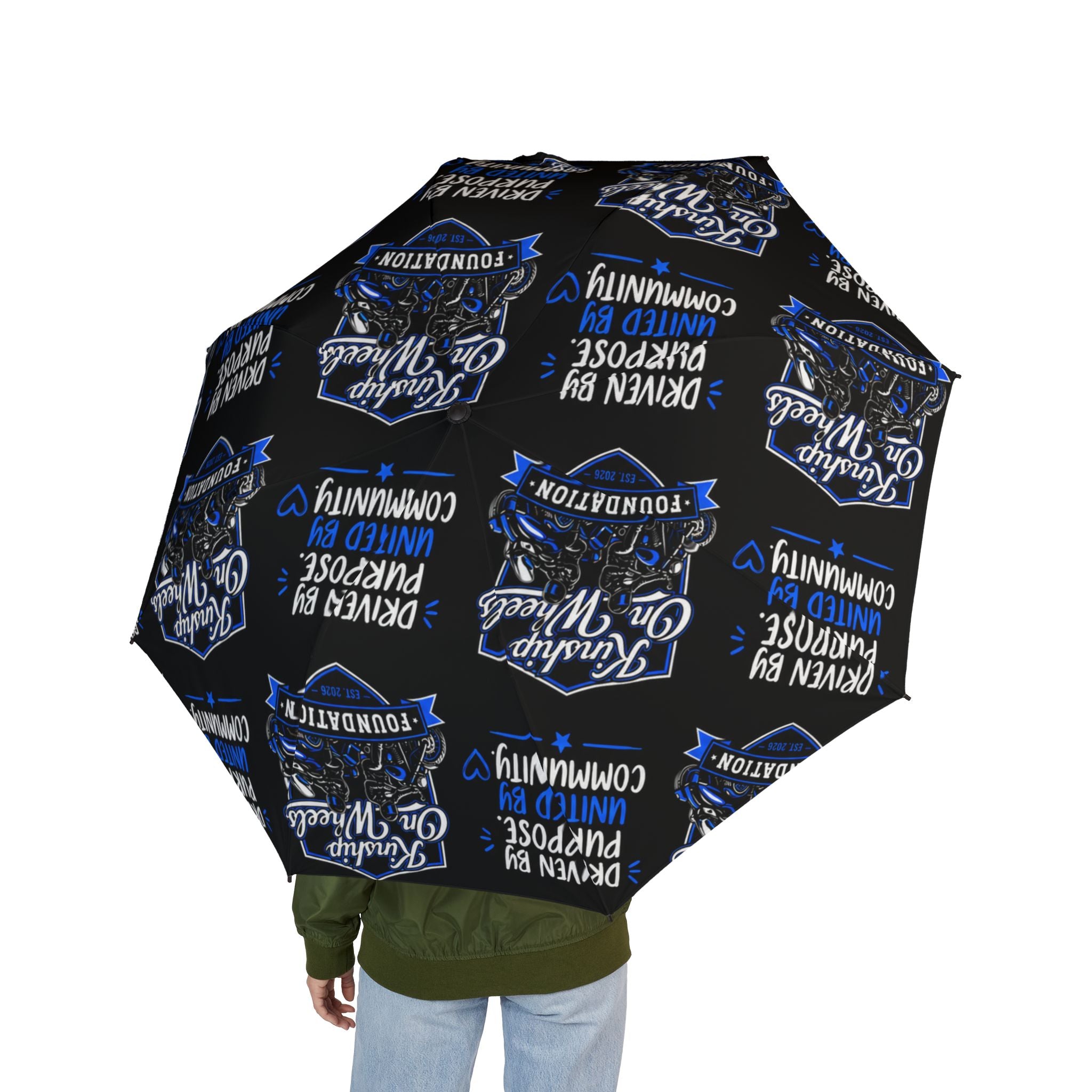Motorcycle Club Foldable Umbrella – 'Ride or Die' Blue Biker Design