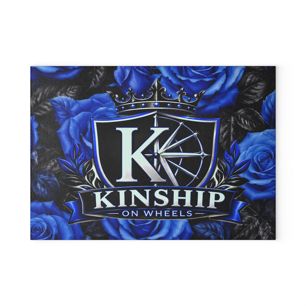 Kinship on Wheels Blue Rose Glass Cutting Board