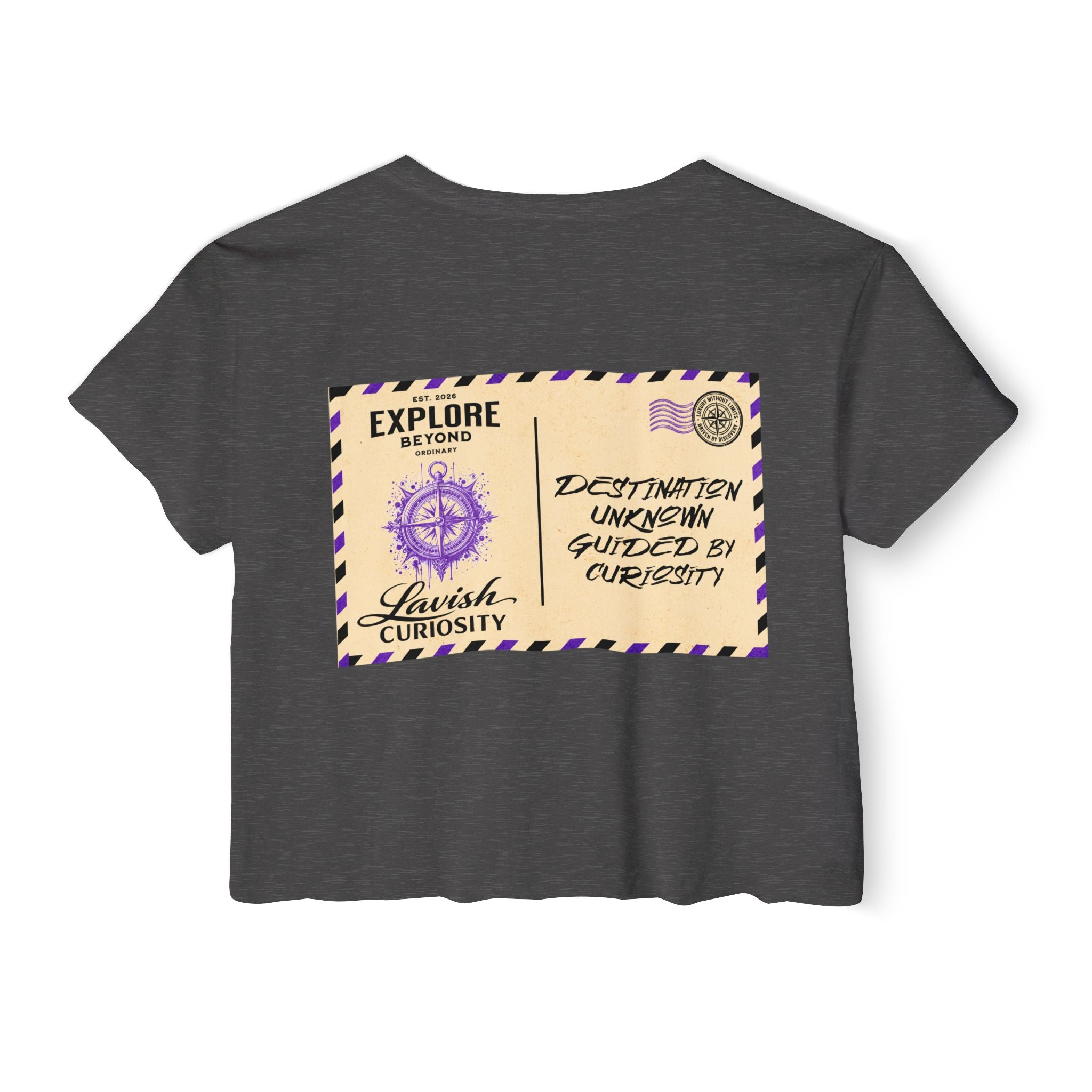 Lavish Curiosity Crop Top — 'Explore Beyond' Festival Women's Graphic Tee