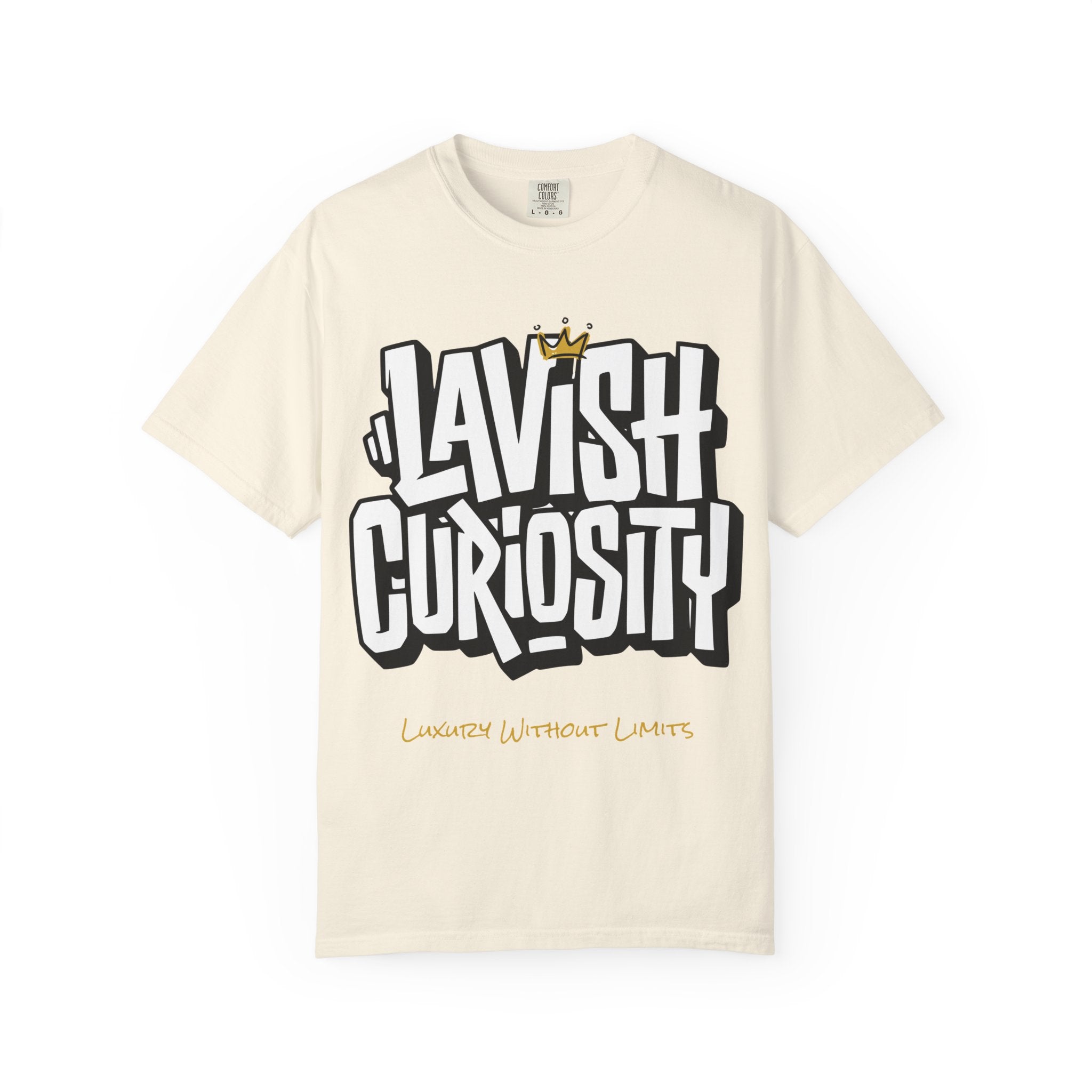 Lavish Curiosity T-Shirt — 'Lavish Curiosity' Graphic Tee with Crown Script