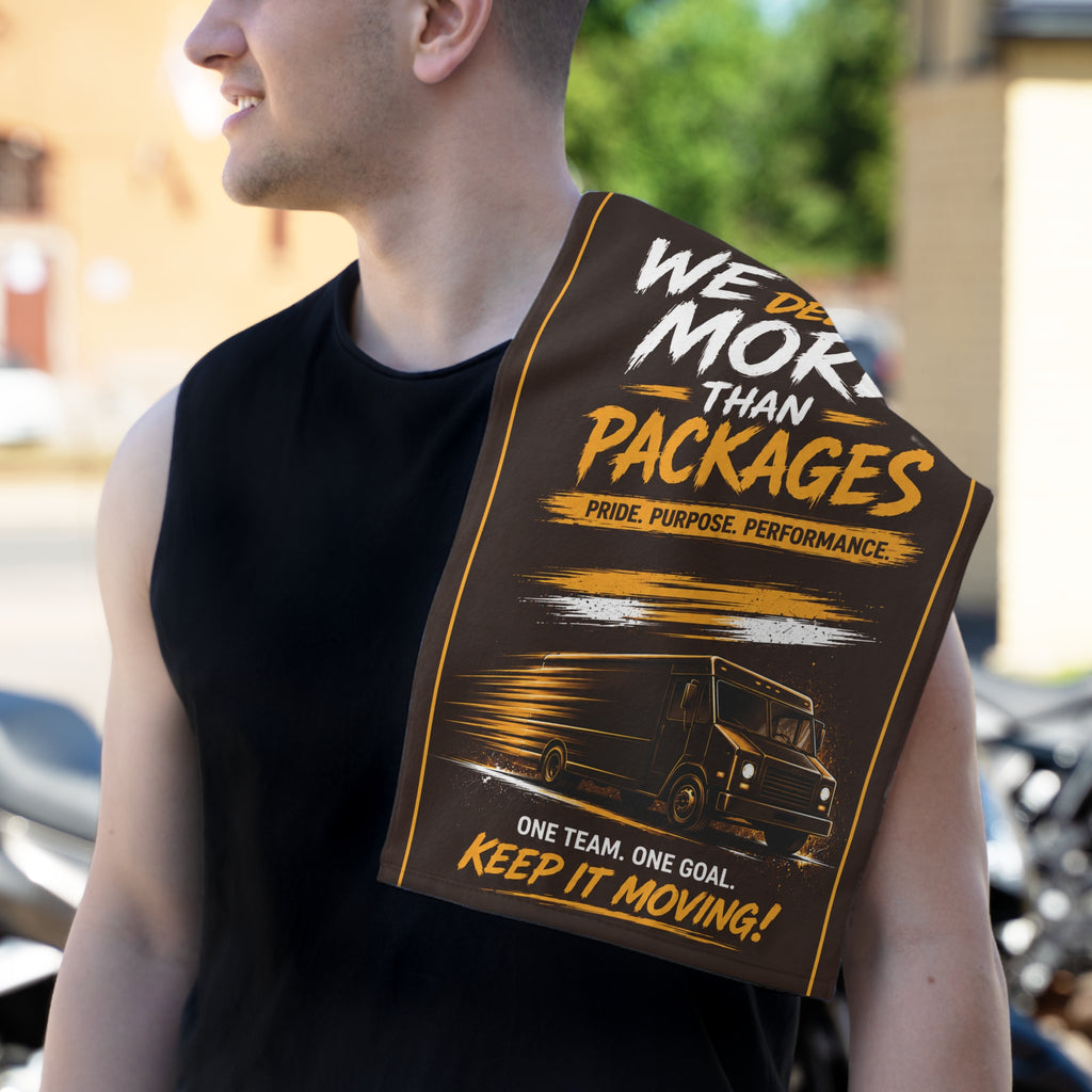 Rally Towel – "We Deliver More Than Packages" Delivery Driver Motivational Towel (11x18)
