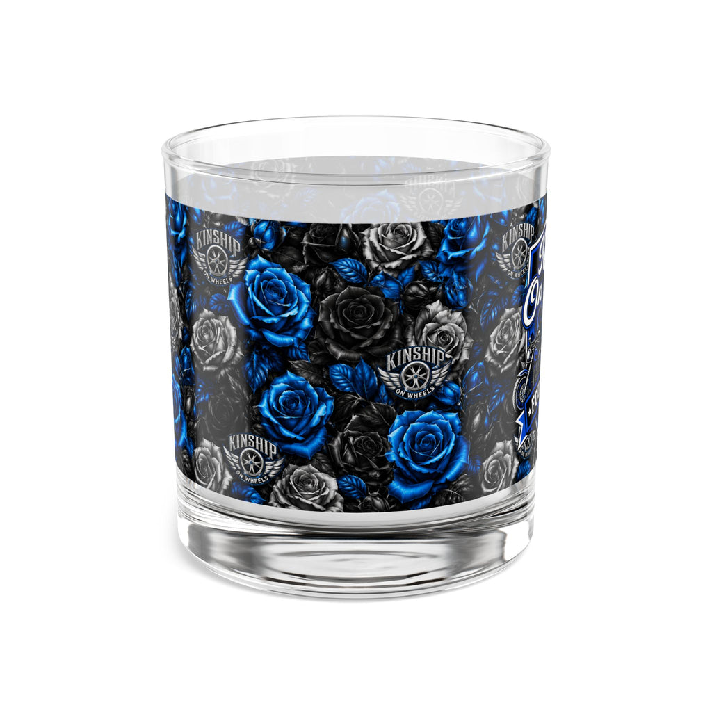 Kinship on Wheels Foundation 10oz Rocks Glass — Blue & Black Rose Whiskey Tumbler