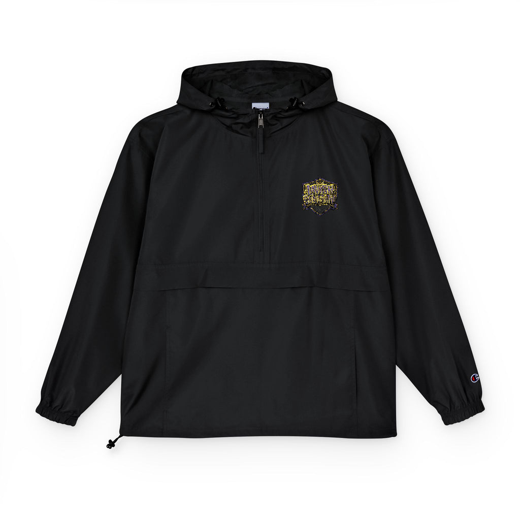 Anorak Jacket — Orange Packable Windbreaker with Floral Skull Patch