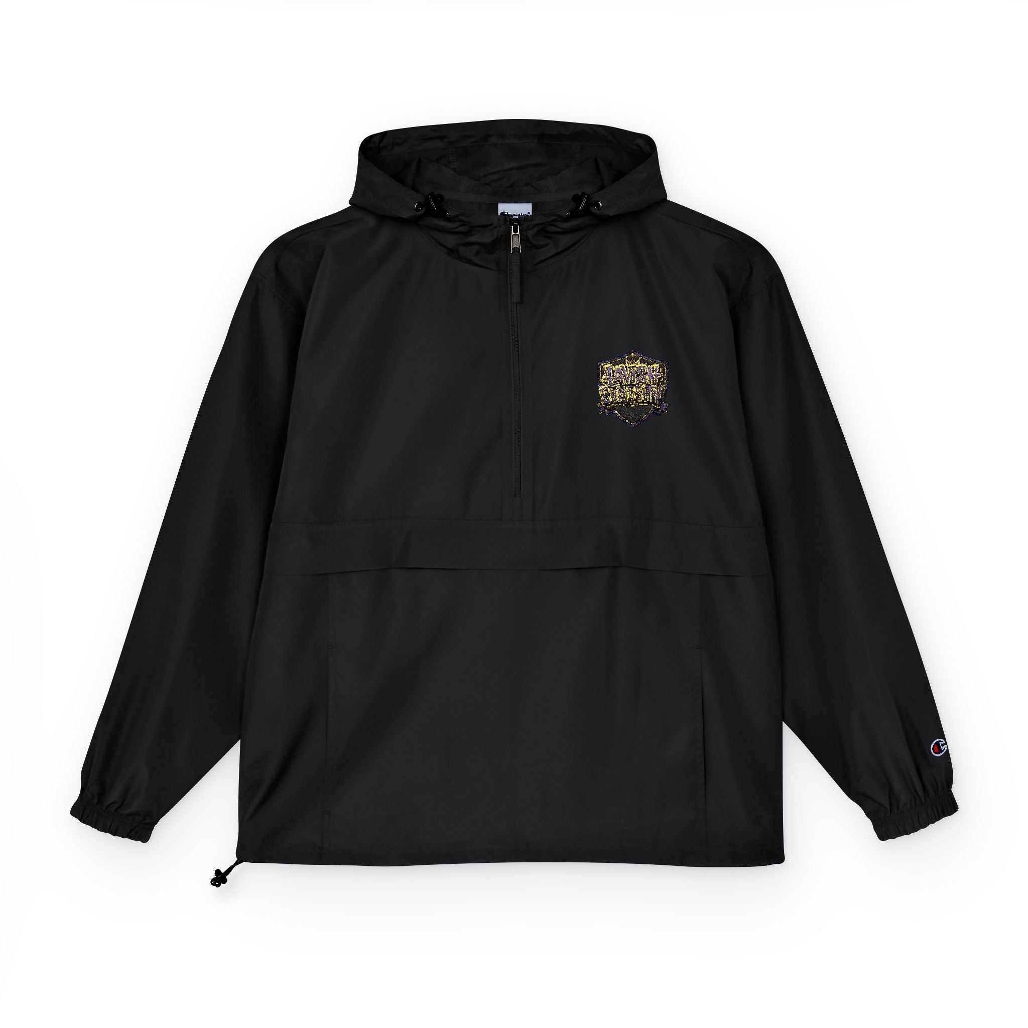 Anorak Jacket — Orange Packable Windbreaker with Floral Skull Patch