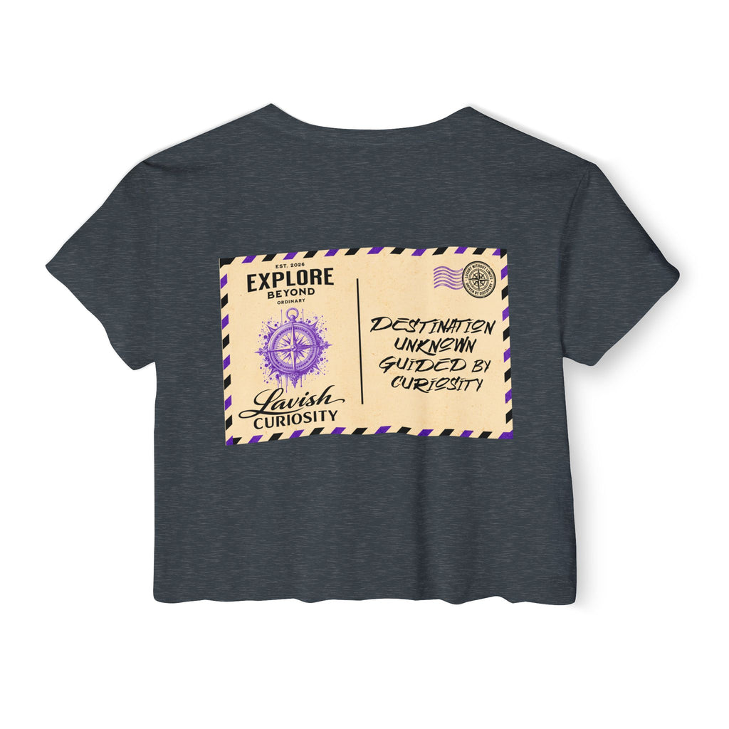 Lavish Curiosity Crop Top — 'Explore Beyond' Festival Women's Graphic Tee