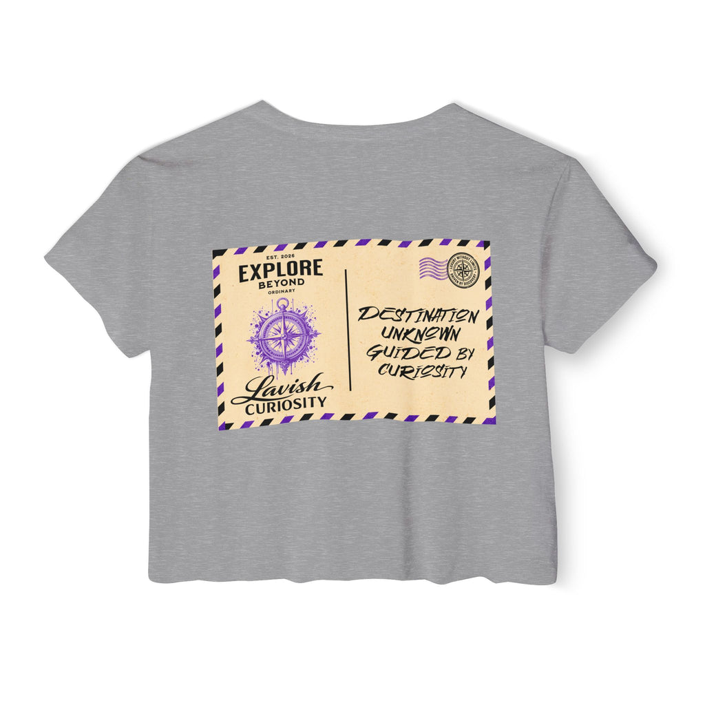 Lavish Curiosity Crop Top — 'Explore Beyond' Festival Women's Graphic Tee