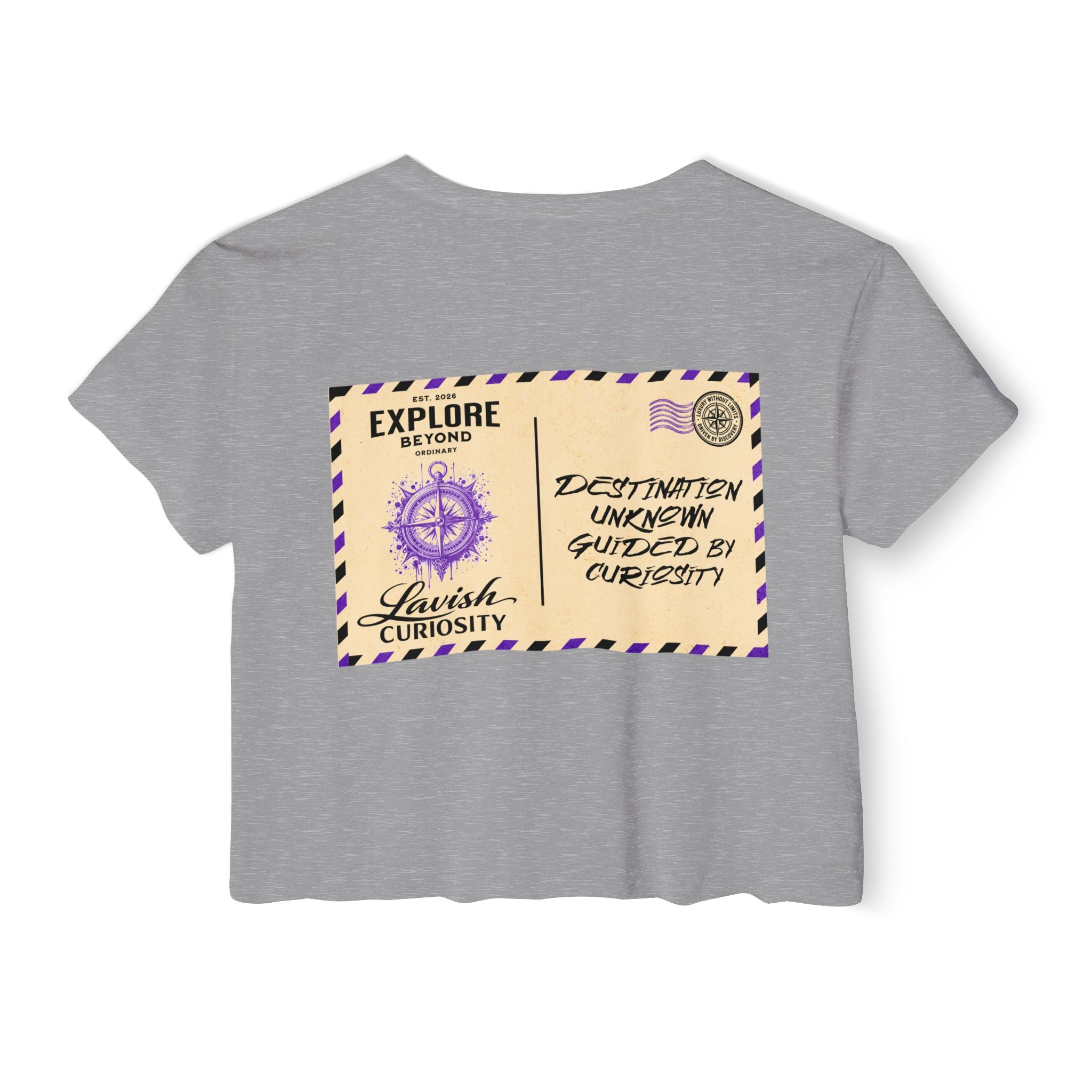 Lavish Curiosity Crop Top — 'Explore Beyond' Festival Women's Graphic Tee