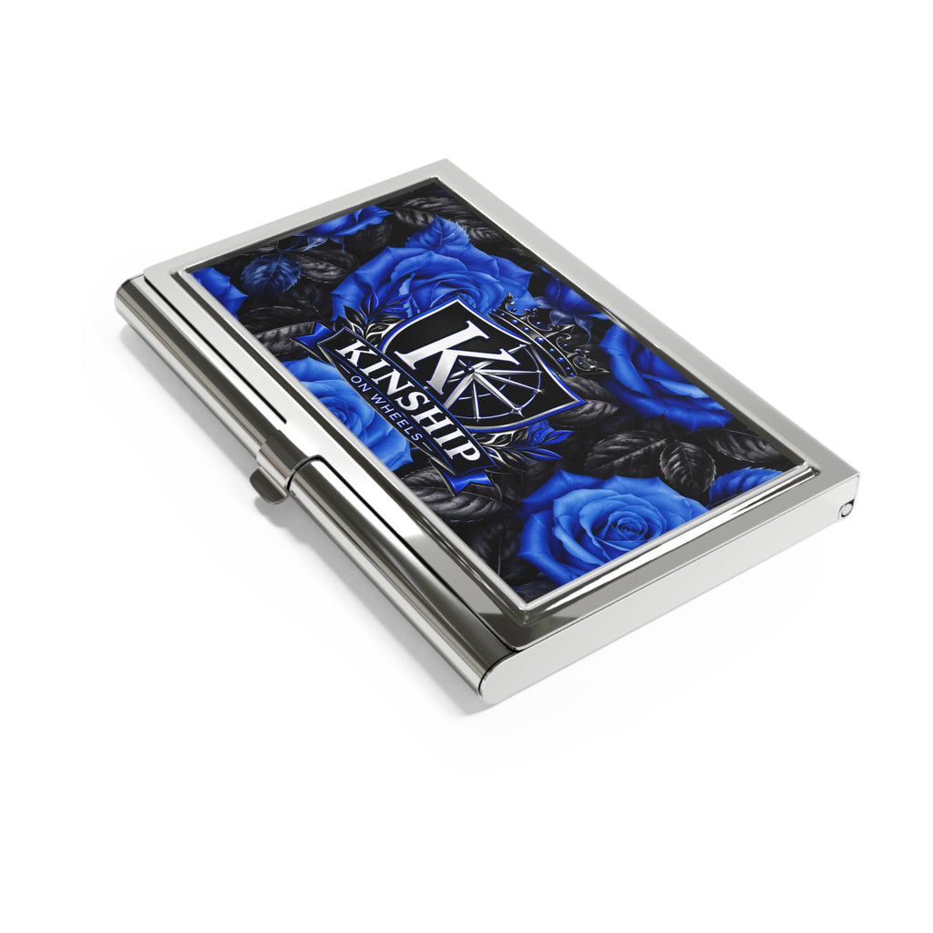 Blue Rose Kinship Business Card Holder — 'Kinship on Wheels' Metal Case