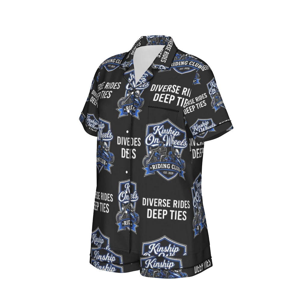 All-Over Print Women's Imitation Silk Pajama Set With Short Sleeve