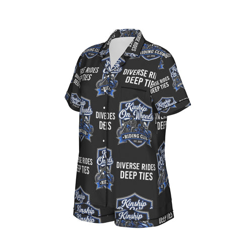 All-Over Print Women's Imitation Silk Pajama Set With Short Sleeve