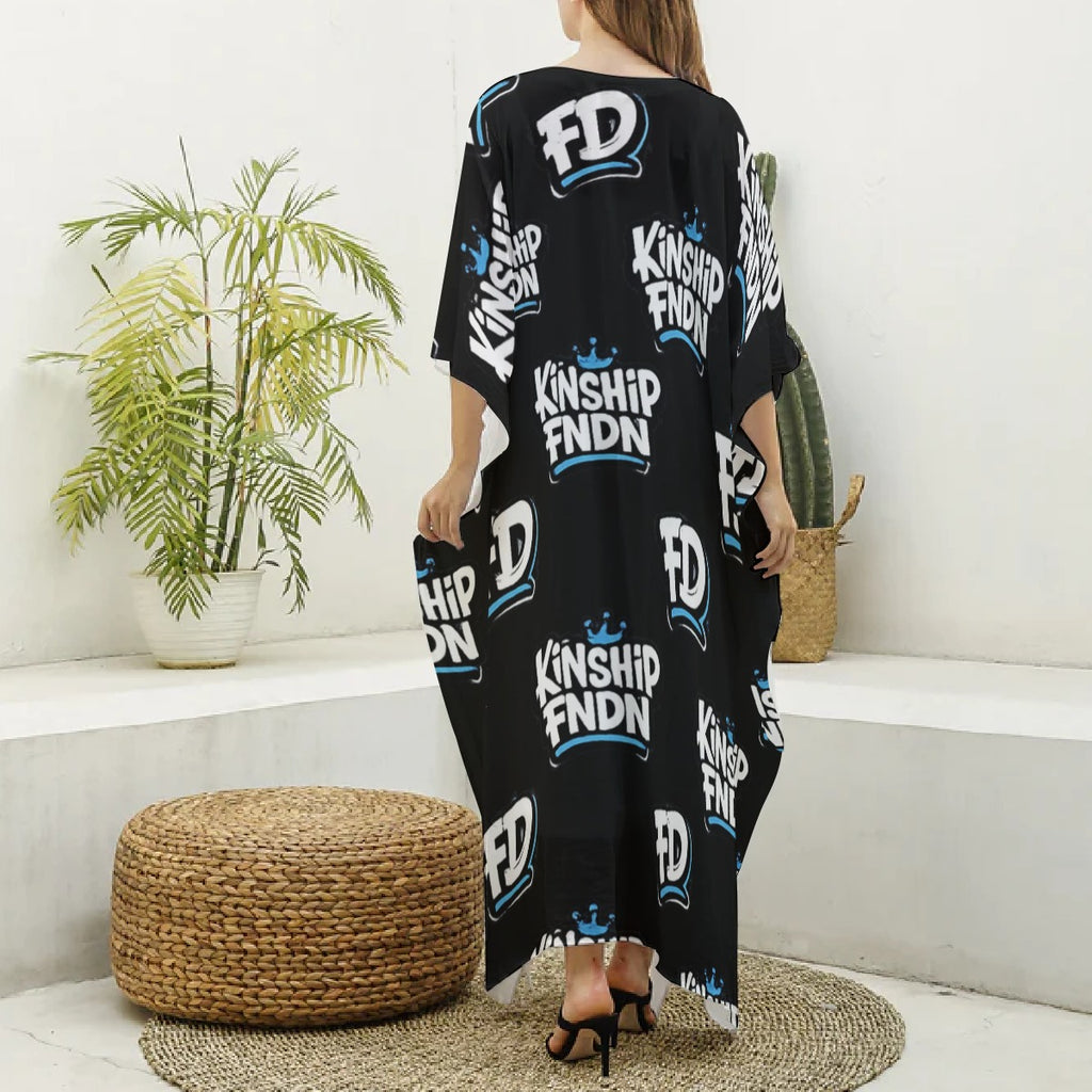 All-Over Print Women's Imitation Silk V-neck Kaftan Robe