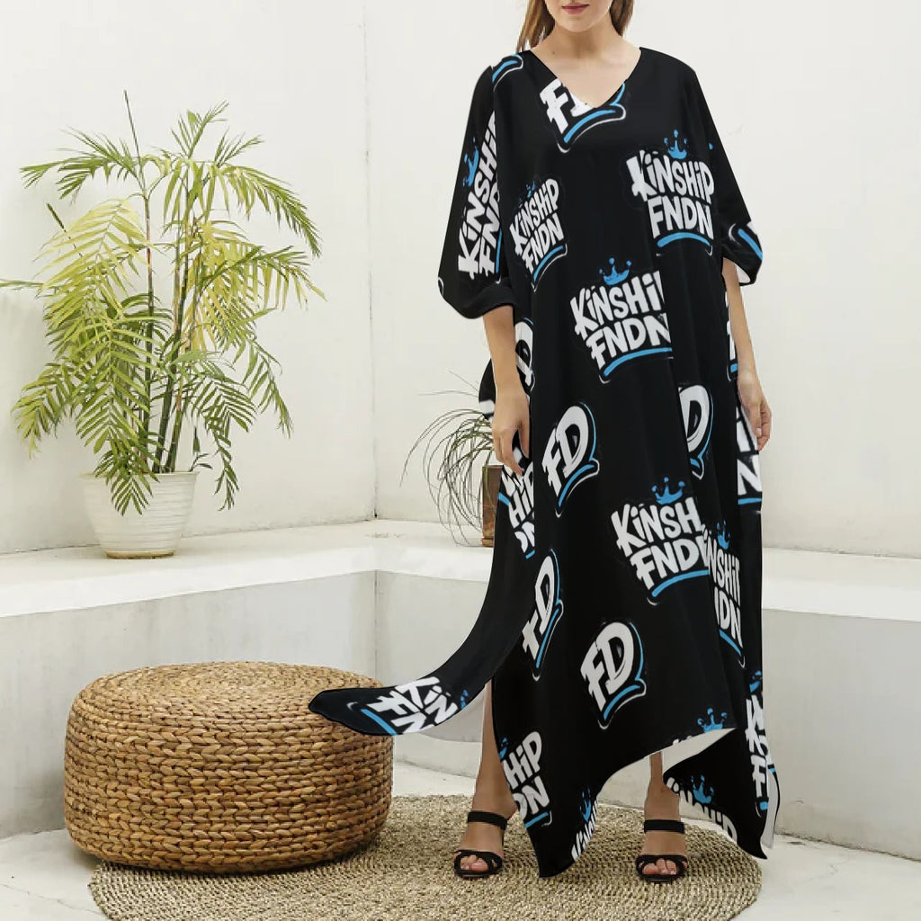 All-Over Print Women's Imitation Silk V-neck Kaftan Robe