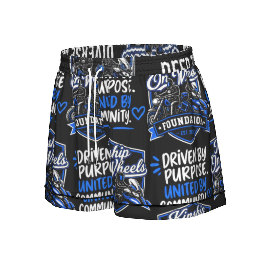 All-Over Print Women's Imitation Silk Pajama Set With Short Sleeve