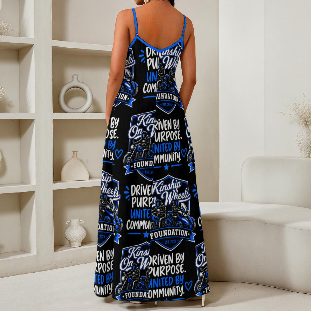 All-Over Print Women's Elegant V-Neck Maxi Dress