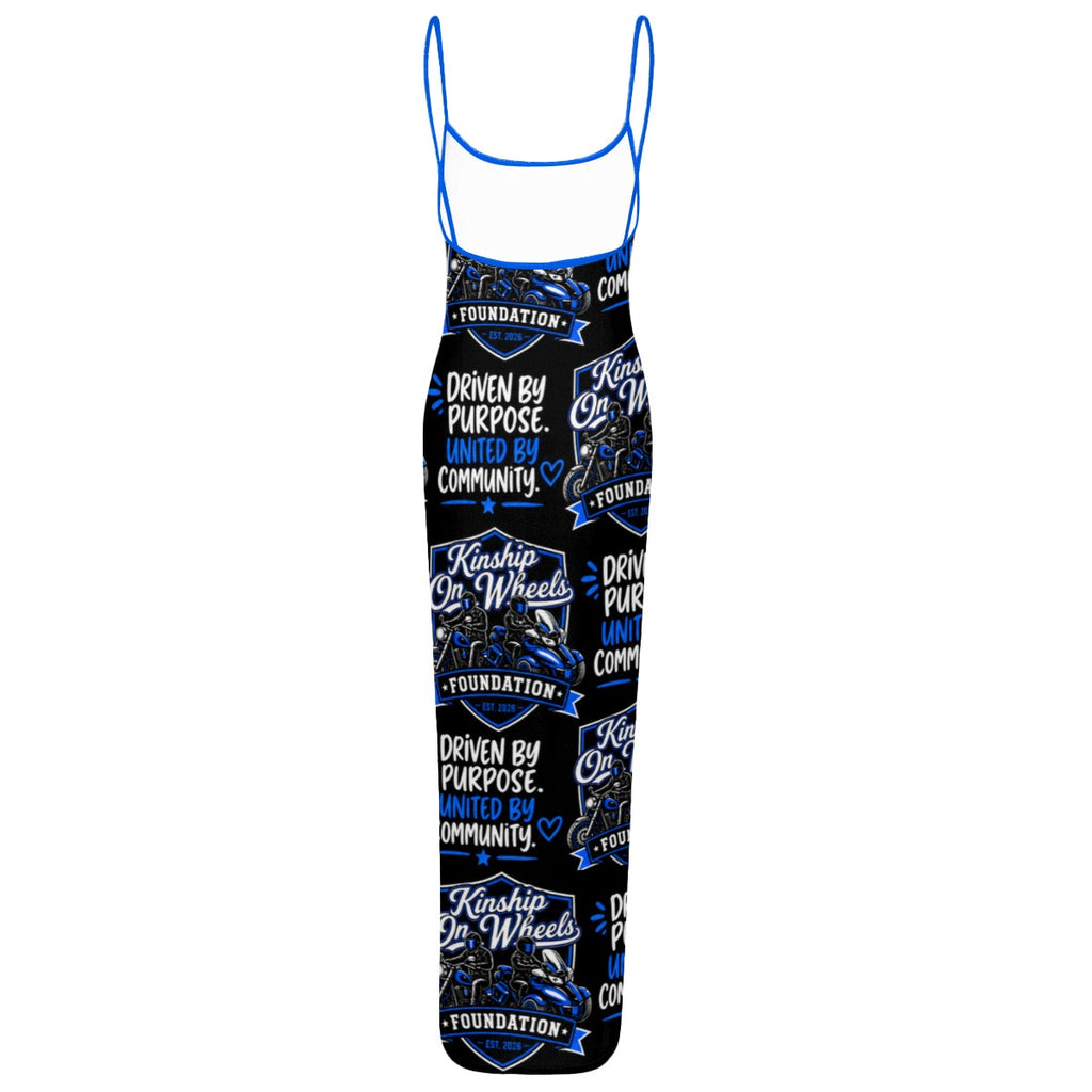All-Over Print Women's Sheer Mesh Backless Spaghetti Strap Maxi Dress