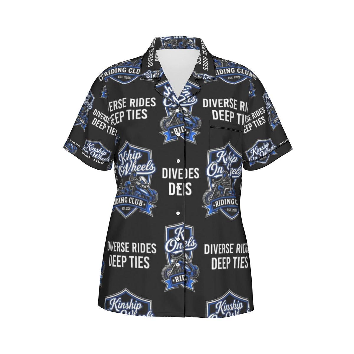 All-Over Print Women's Imitation Silk Pajama Set With Short Sleeve