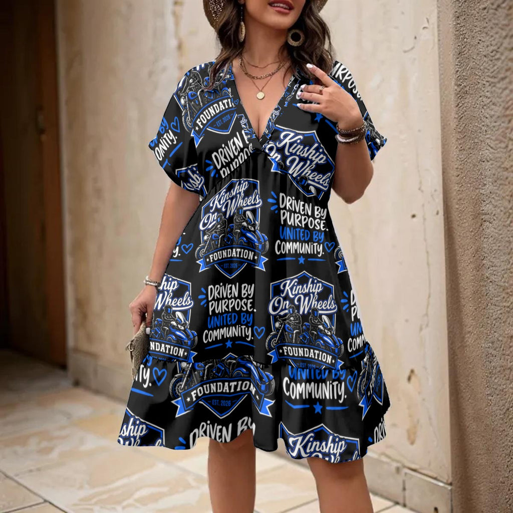 All-Over Print Women’s Floral V-Neck Short Sleeve Dress