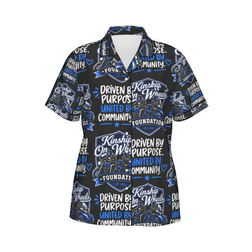 All-Over Print Women's Imitation Silk Pajama Set With Short Sleeve