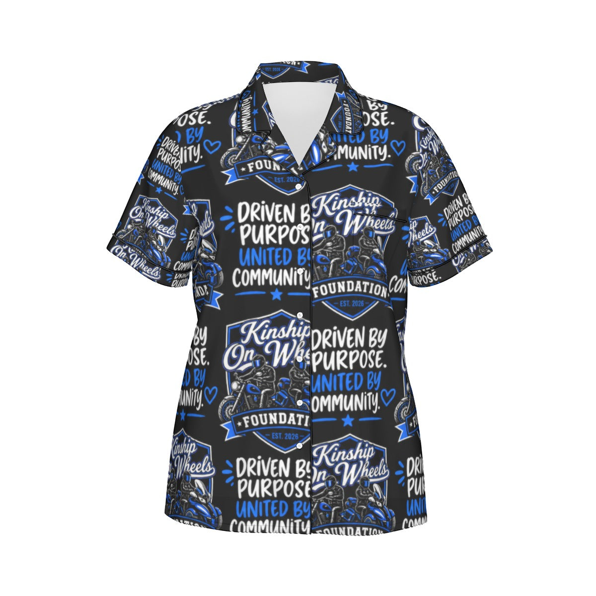 All-Over Print Women's Imitation Silk Pajama Set With Short Sleeve