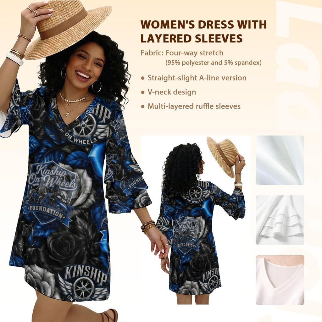 All-Over Print Women's Stacked Ruffle Sleeve Dress