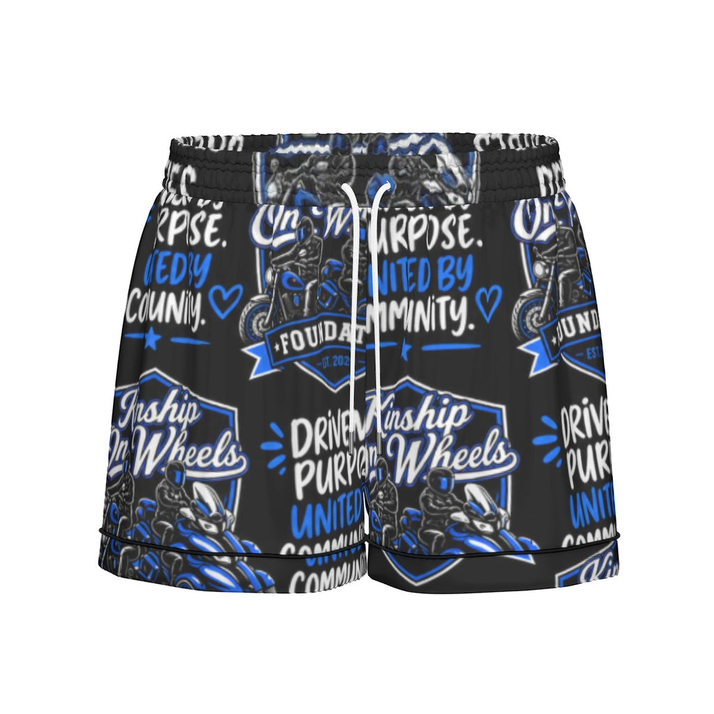 All-Over Print Women's Imitation Silk Pajama Set With Short Sleeve