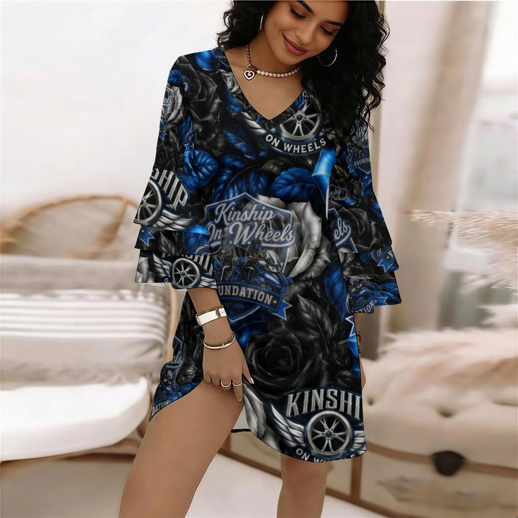 All-Over Print Women's Stacked Ruffle Sleeve Dress