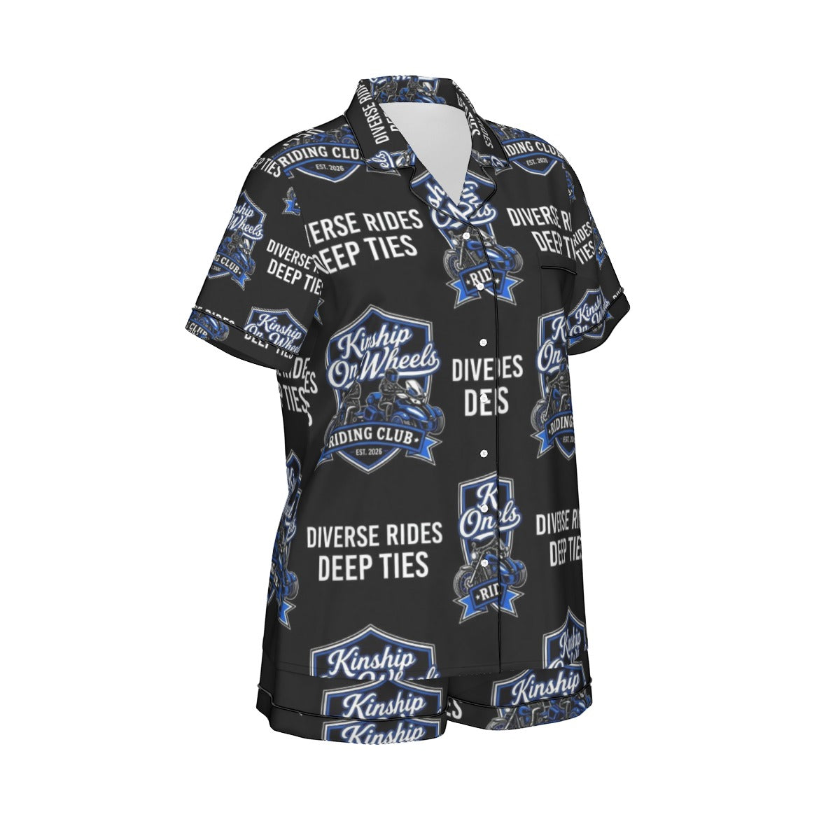 All-Over Print Women's Imitation Silk Pajama Set With Short Sleeve
