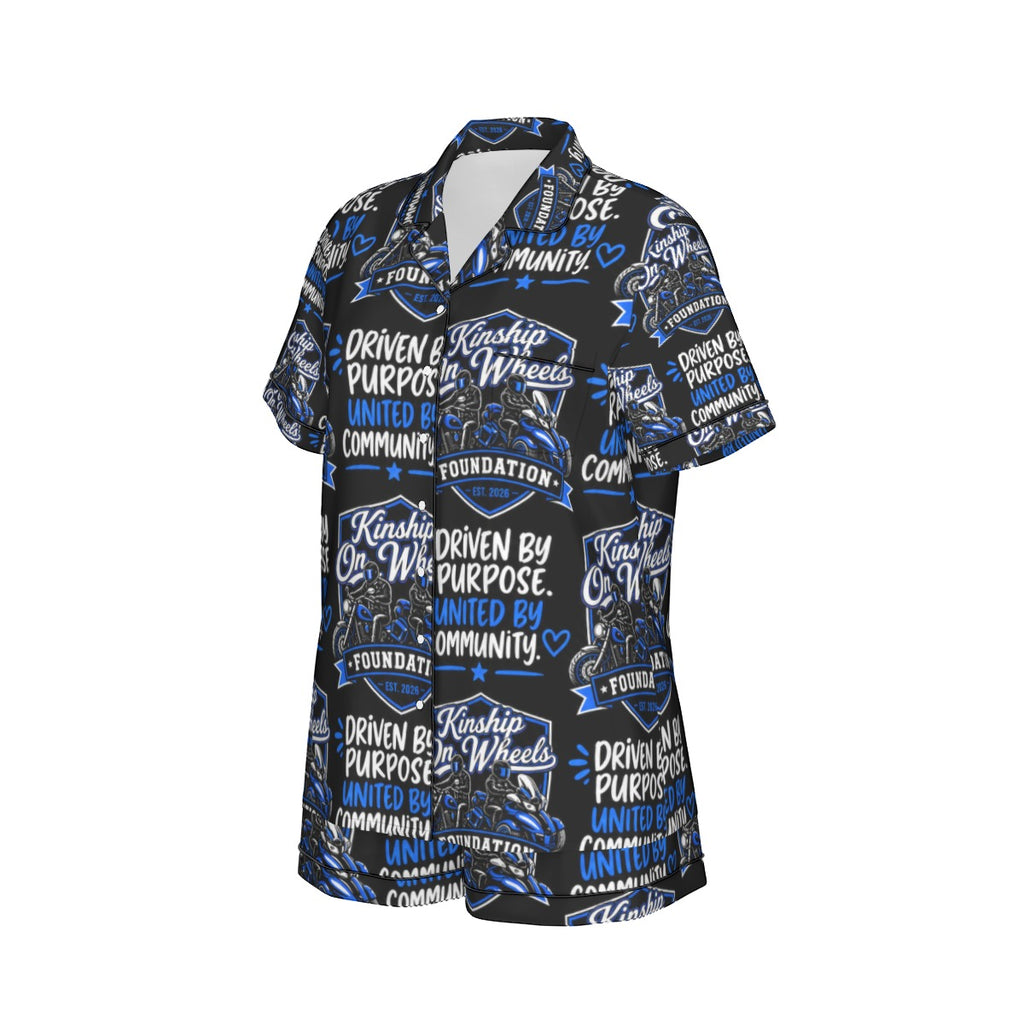 All-Over Print Women's Imitation Silk Pajama Set With Short Sleeve
