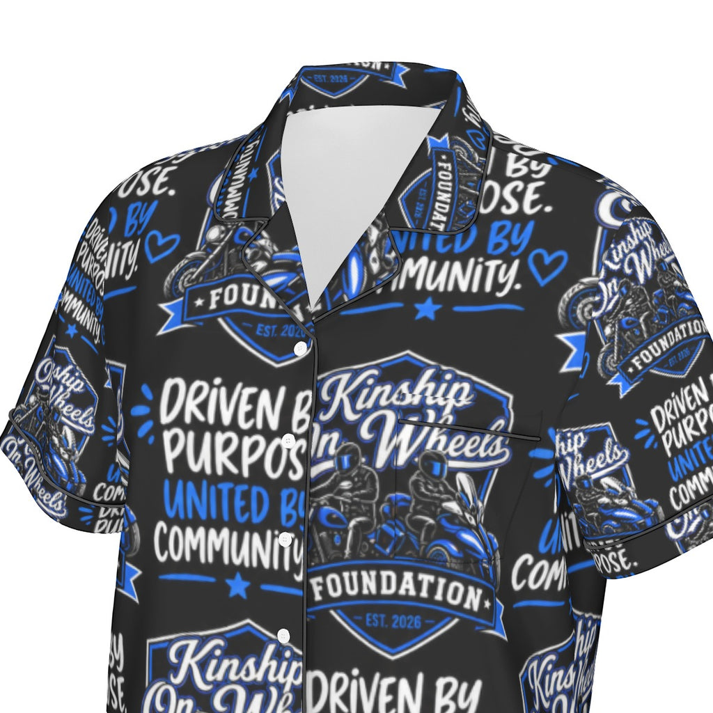 All-Over Print Women's Imitation Silk Pajama Set With Short Sleeve