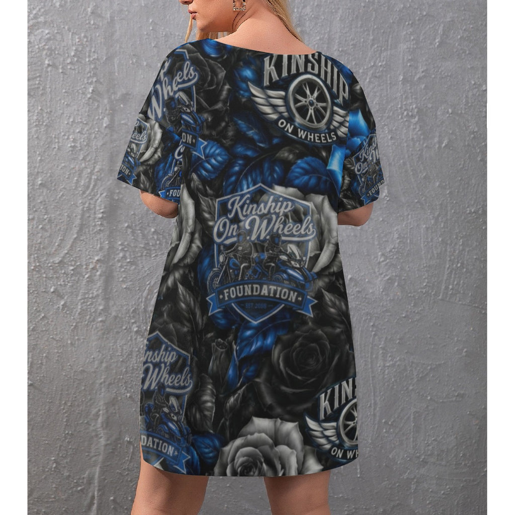 All-Over Print Women's Drop-Shoulder T-Shirt with Side Split and Shorts (Plus Size)