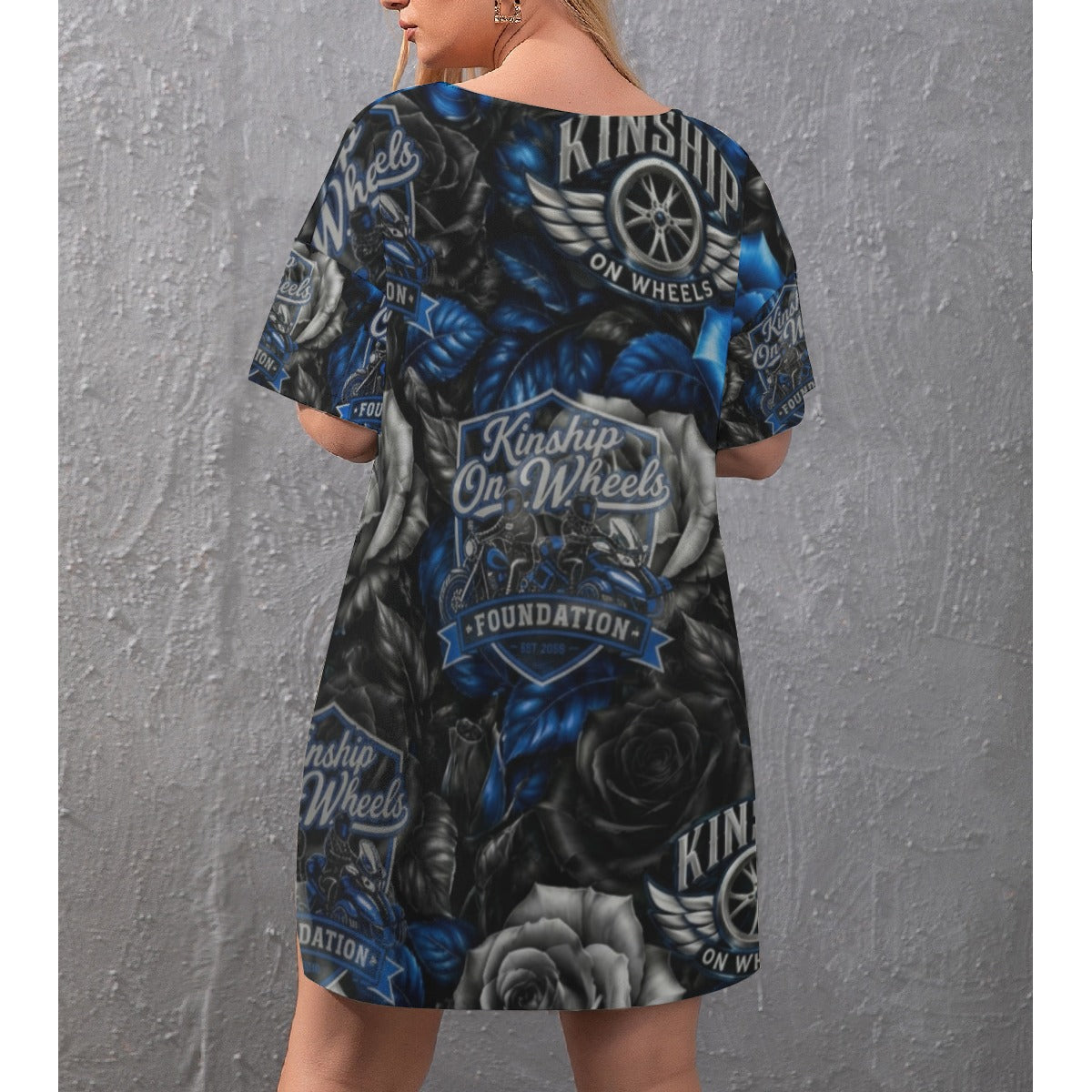 All-Over Print Women's Drop-Shoulder T-Shirt with Side Split and Shorts (Plus Size)