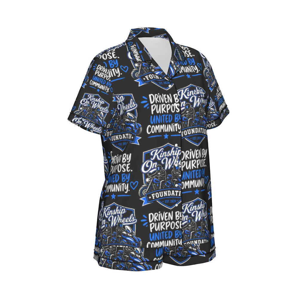All-Over Print Women's Imitation Silk Pajama Set With Short Sleeve