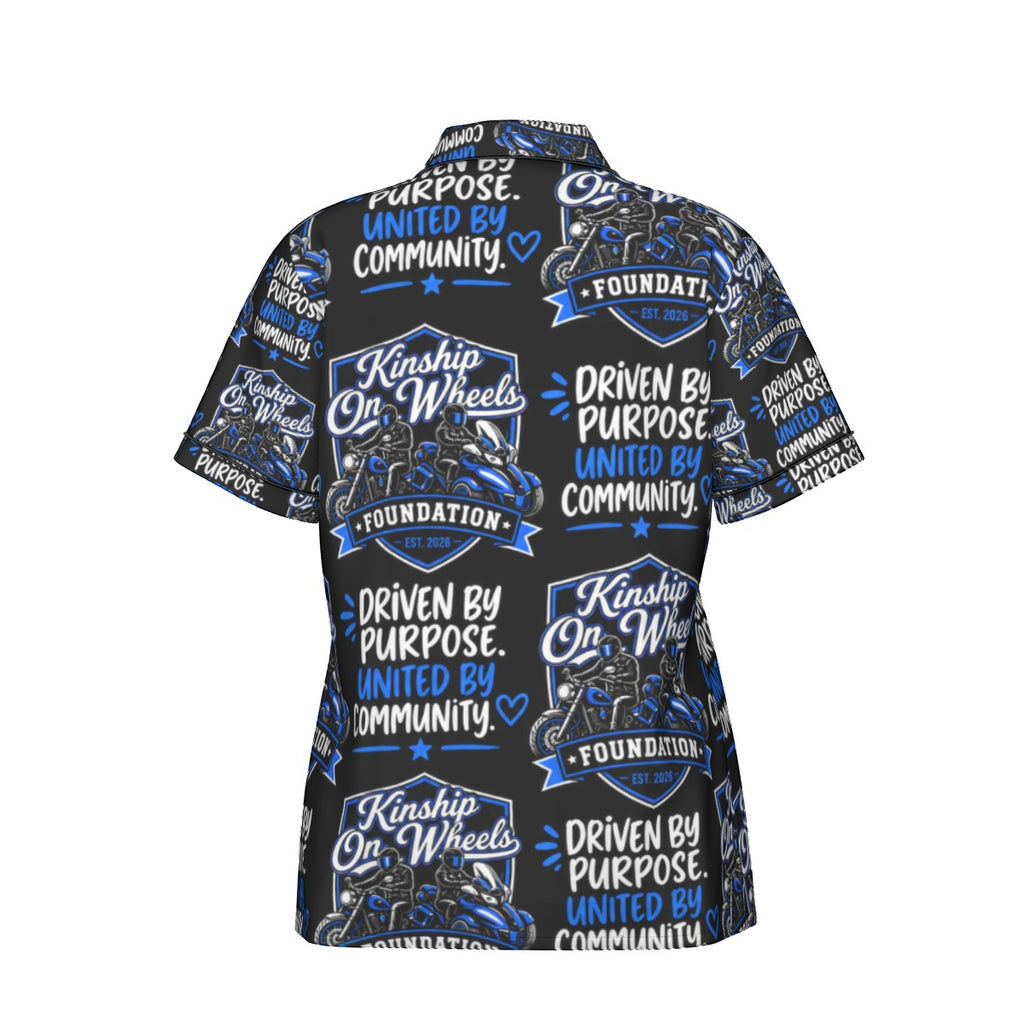 All-Over Print Women's Imitation Silk Pajama Set With Short Sleeve