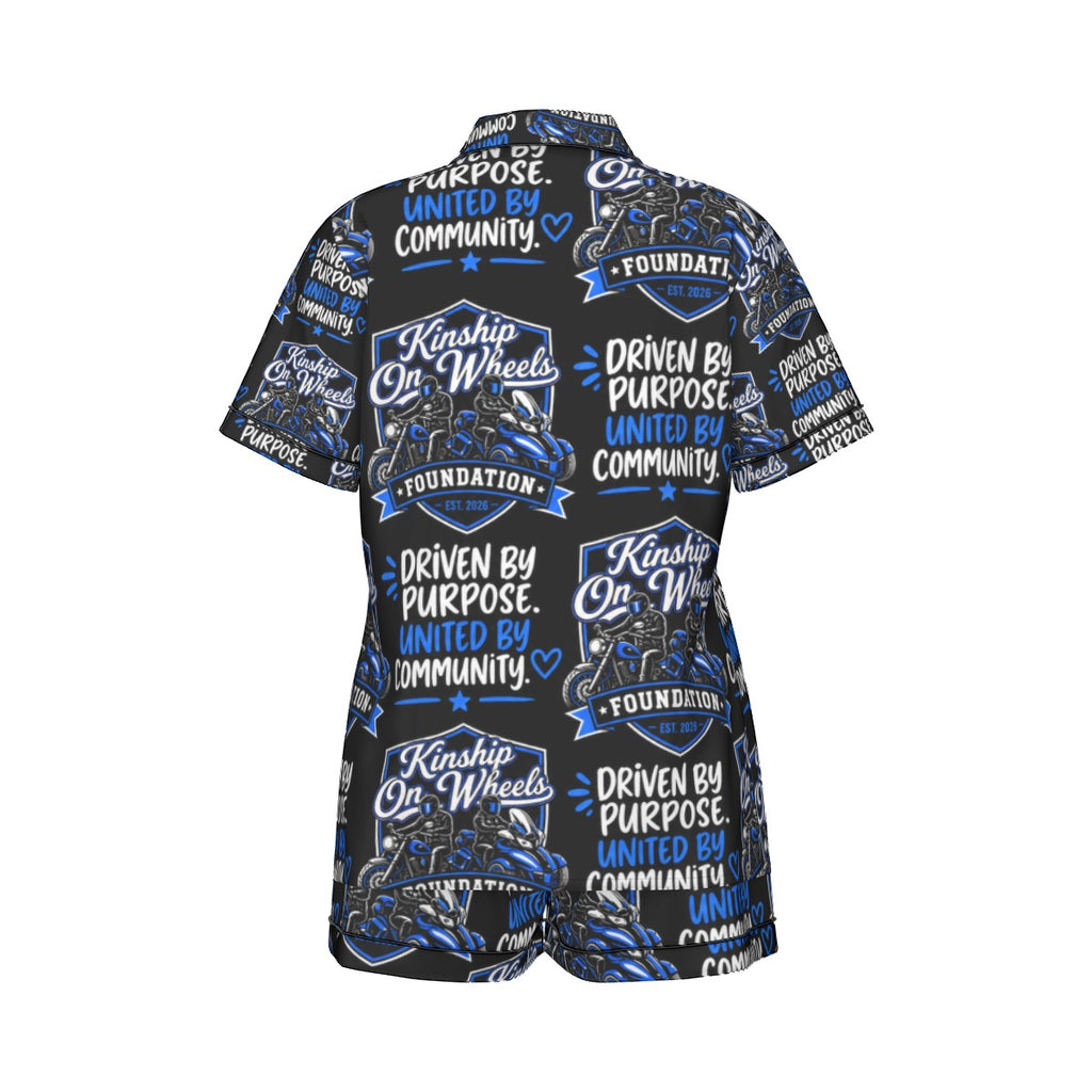 All-Over Print Women's Imitation Silk Pajama Set With Short Sleeve