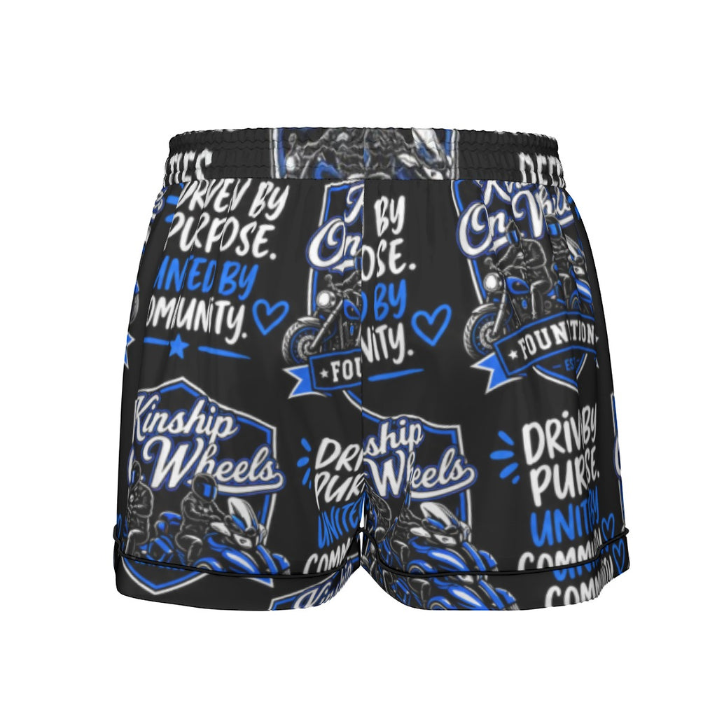 All-Over Print Women's Imitation Silk Pajama Set With Short Sleeve