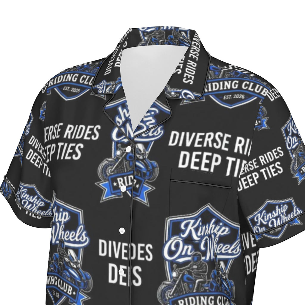 All-Over Print Women's Imitation Silk Pajama Set With Short Sleeve