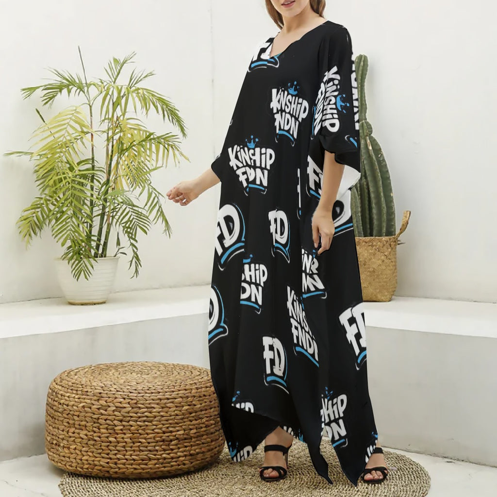 All-Over Print Women's Imitation Silk V-neck Kaftan Robe