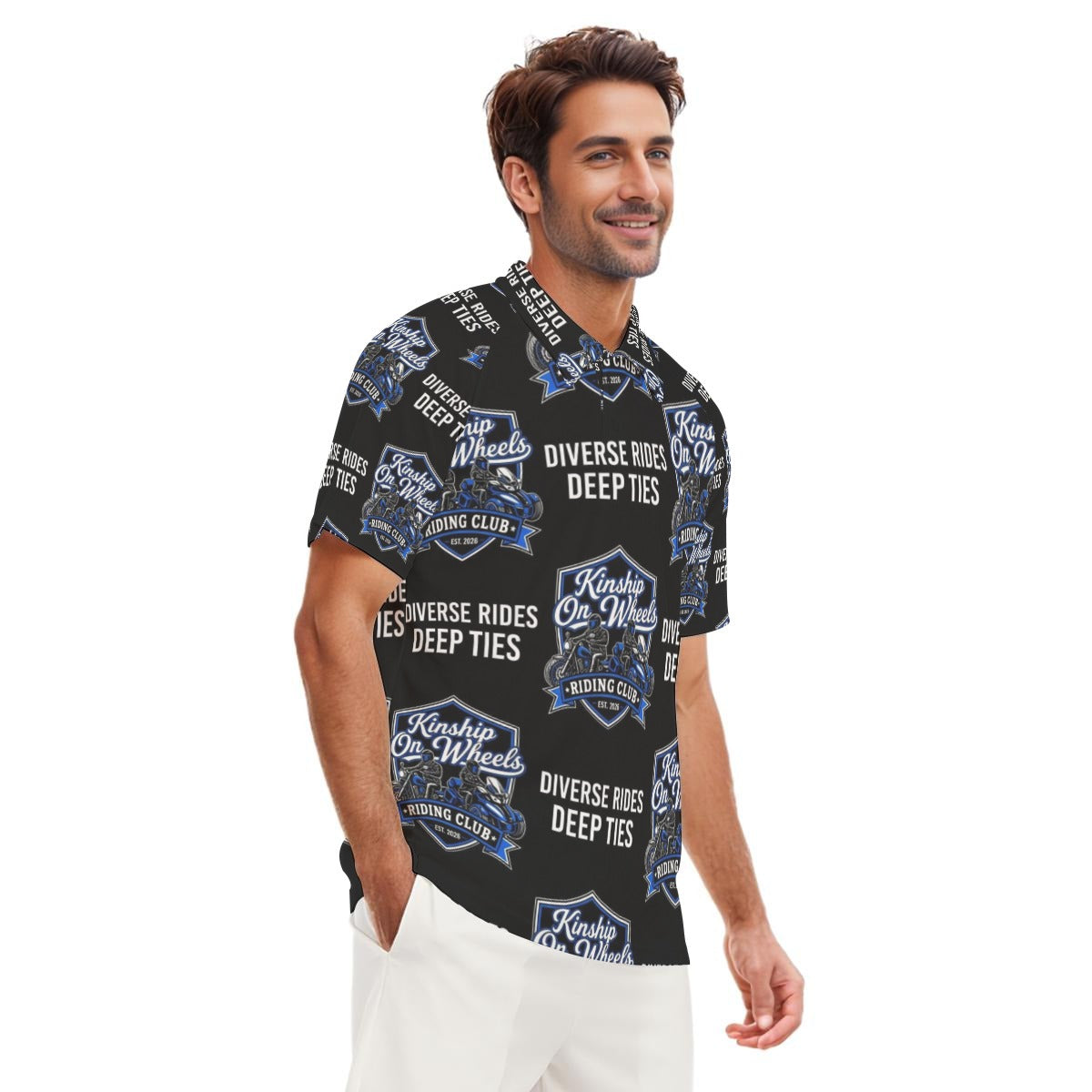 All-Over Print Men's Short Sleeve Polo Shirt With Button Closure