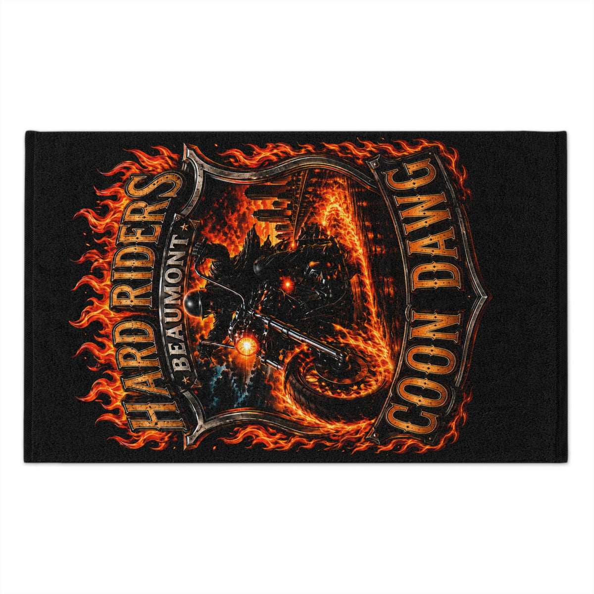 Hard Riders Beaumont Rally Towel — Coon Dawg Motorcycle Flame Design (11x18)